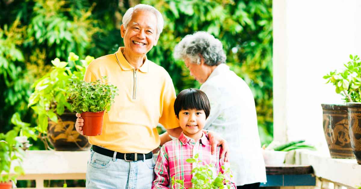 A family enjoying their patio garden